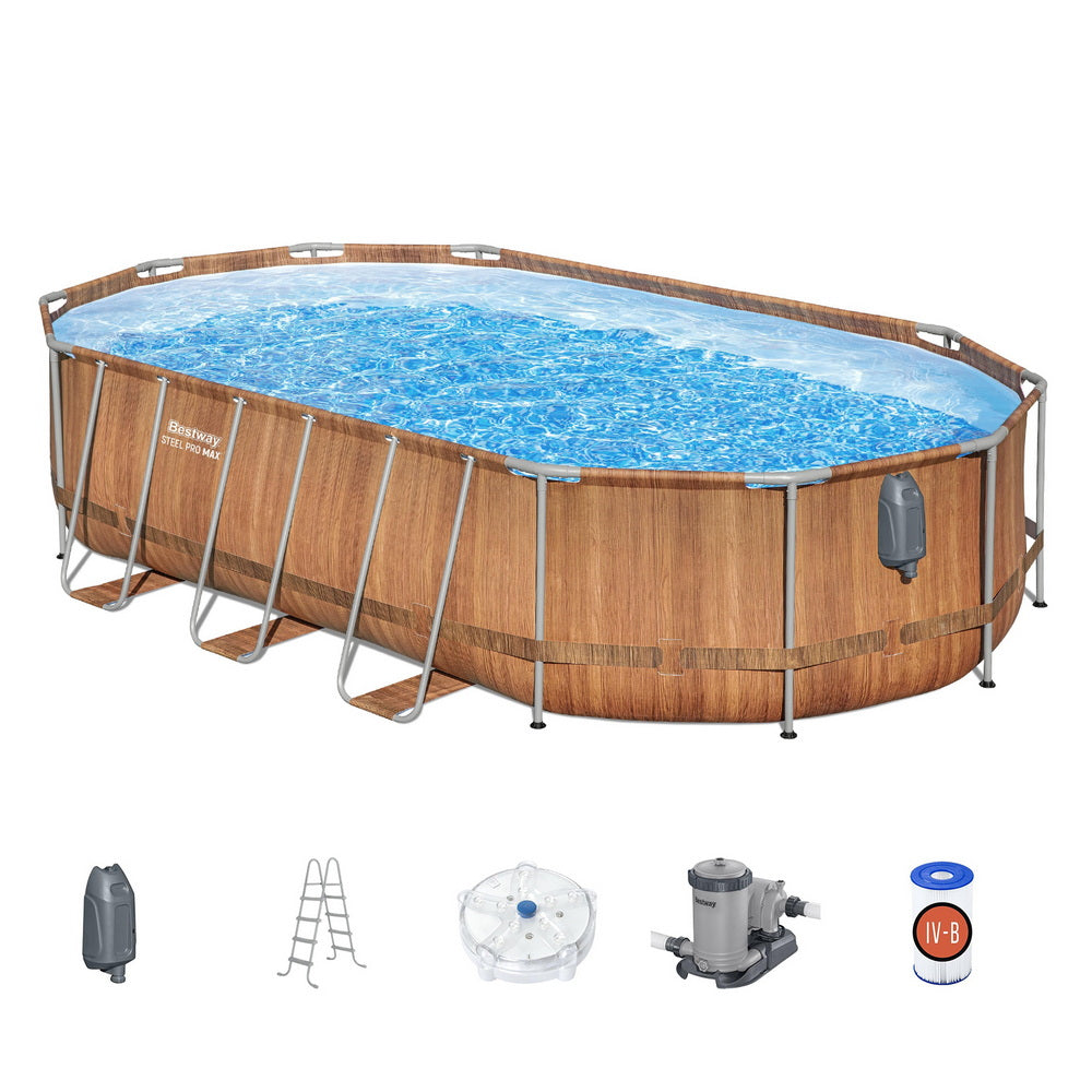 Bestway Swimming Pool Steel Frame Luxury Pool & SPA Massage Set 6.1x3.66x1.22m 3