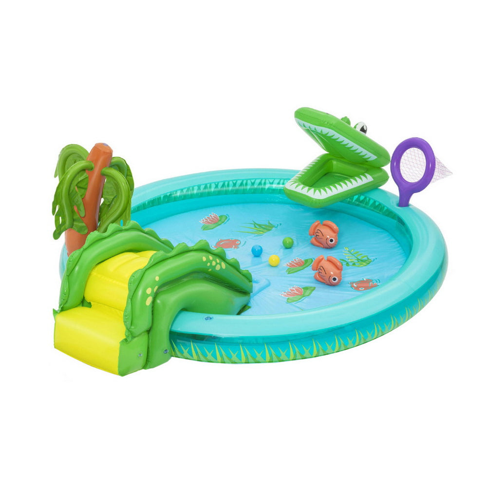 Bestway Kids Inflatable Splash Play Pool with Slide Ball Crocodile Fishing Net 3
