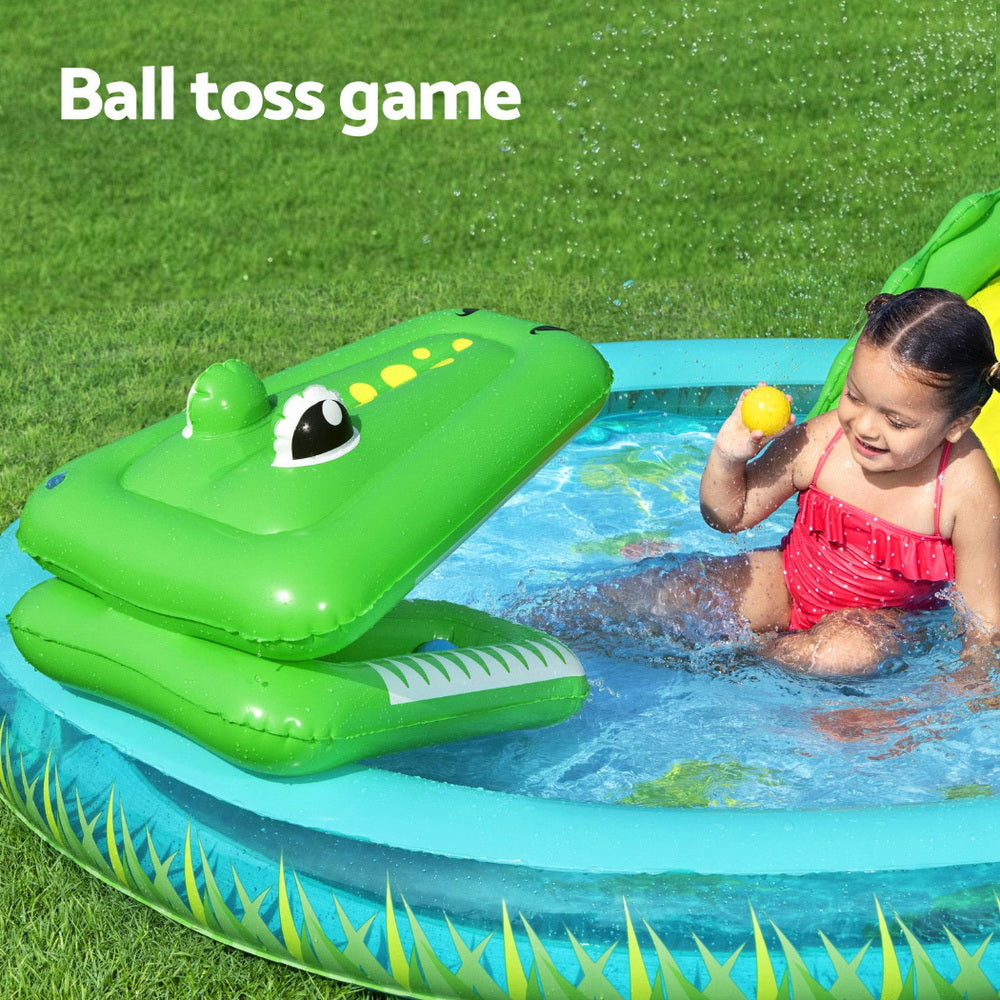 Bestway Kids Inflatable Splash Play Pool with Slide Ball Crocodile Fishing Net 5
