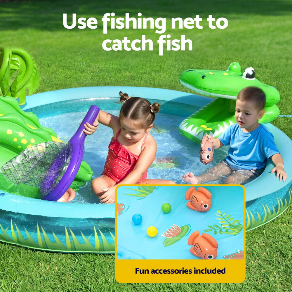 Bestway Kids Inflatable Splash Play Pool with Slide Ball Crocodile Fishing Net 6
