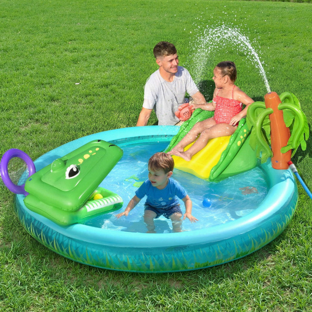 Bestway Kids Inflatable Splash Play Pool with Slide Ball Crocodile Fishing Net 7