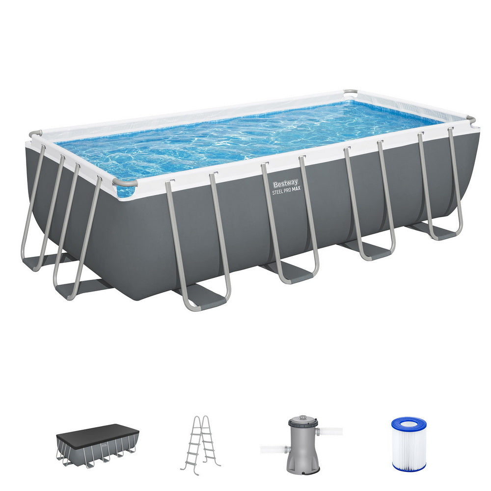 Bestway Swimming Pool Steel Frame Pool Set w/ Filter Pump Ladder Cover 488x244cm 3