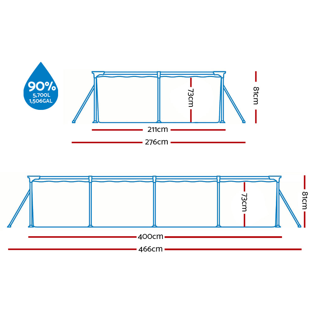 Bestway Swimming Pool 400x211x81cm Steel Frame Above Ground Pools w/ Filter Pump 5700L 4