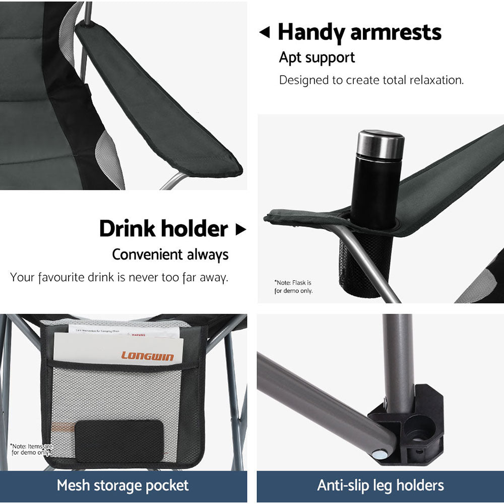 Weisshorn Camping Folding Chair Portable Outdoor Hiking Fishing Picnic Grey 2pcs 6