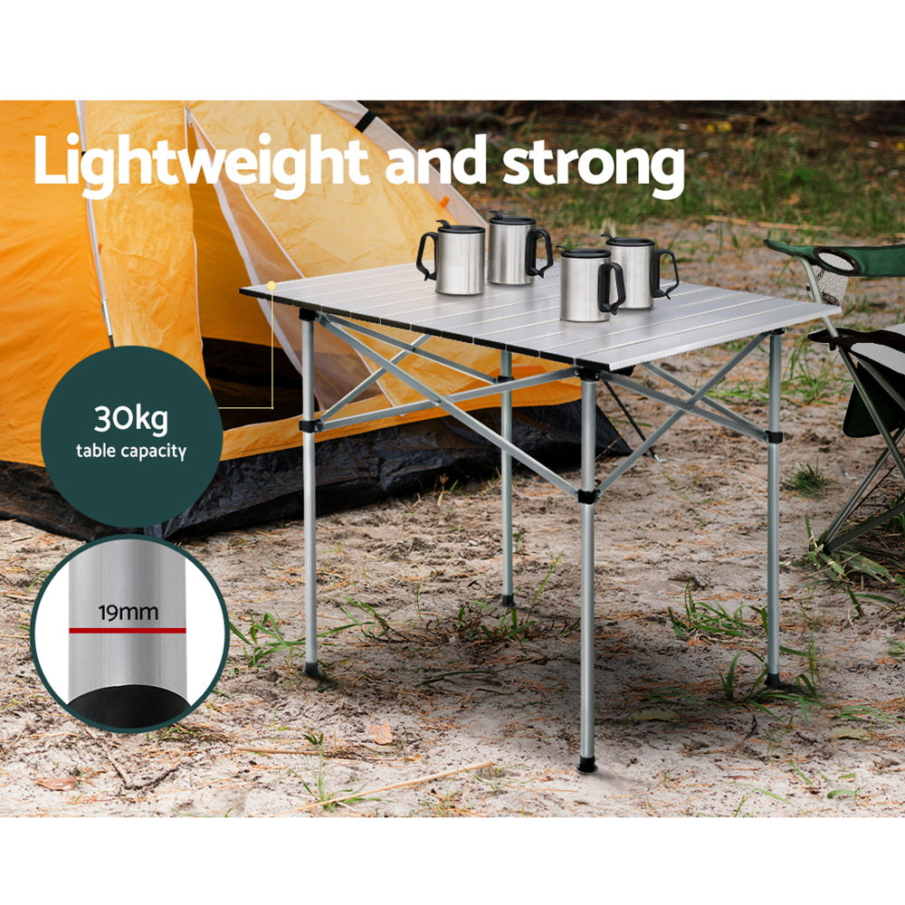 Weisshorn Folding Camping Table 70CM Roll Up Outdoor Picnic BBQ Aluminium Desk 5