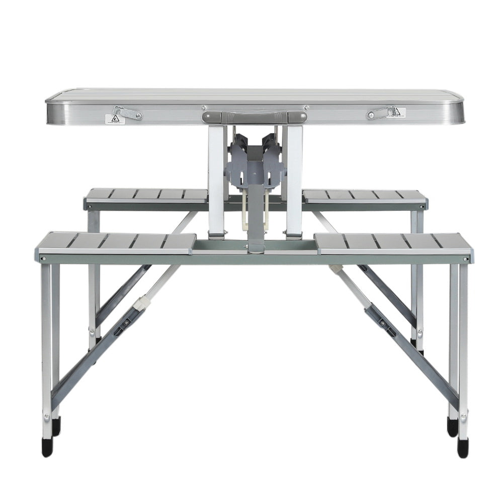 Weisshorn Folding Camping Table Outdoor Picnic BBQ With 2 Bench Chairs Set 4