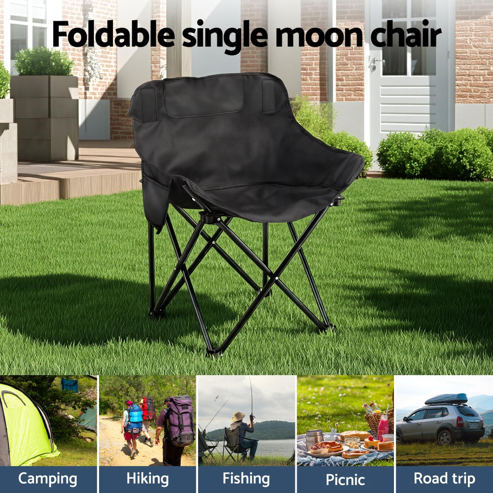 Weisshorn Folding Camping Moon Chair Portable Seat Weight Capacity 120KG Black 4