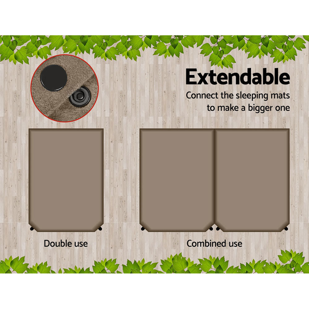 Weisshorn Self Inflating Mattress 10CM Camping Sleeping Mat Air Double Coffee 4