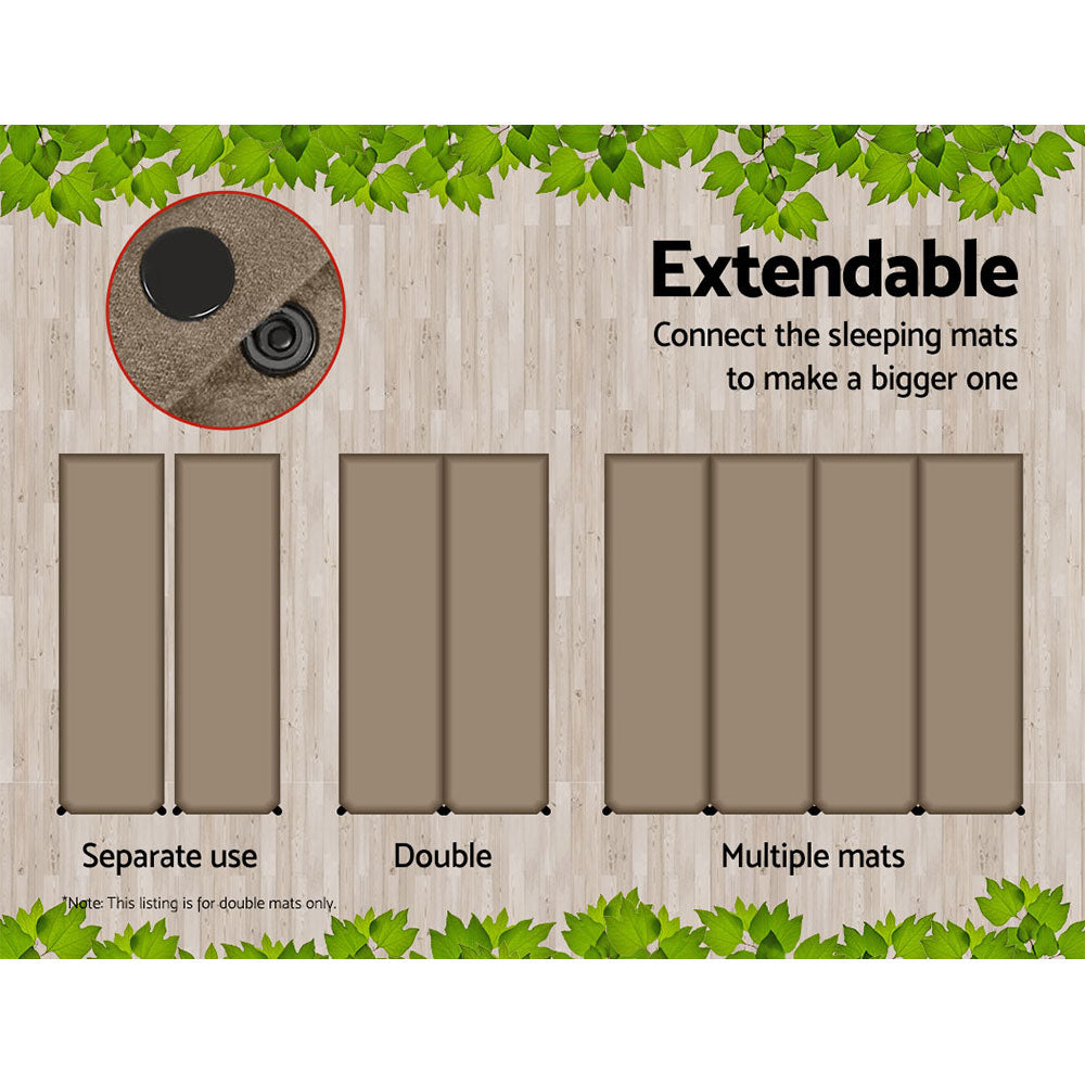 Weisshorn Self Inflating Mattress Camping Sleeping Mat Air Bed Double Set Coffee 3