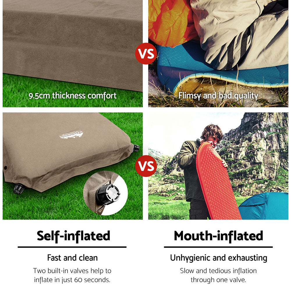 Weisshorn Self Inflating Mattress Camping Sleeping Mat Air Bed Double Set Coffee 5