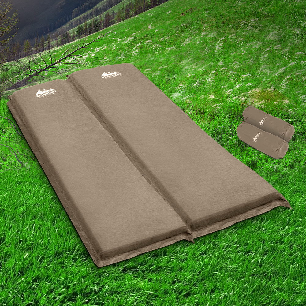 Weisshorn Self Inflating Mattress Camping Sleeping Mat Air Bed Double Set Coffee 7
