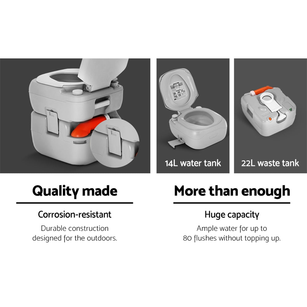 Weisshorn 22L Portable Camping Toilet Outdoor Flush Potty Boating 4