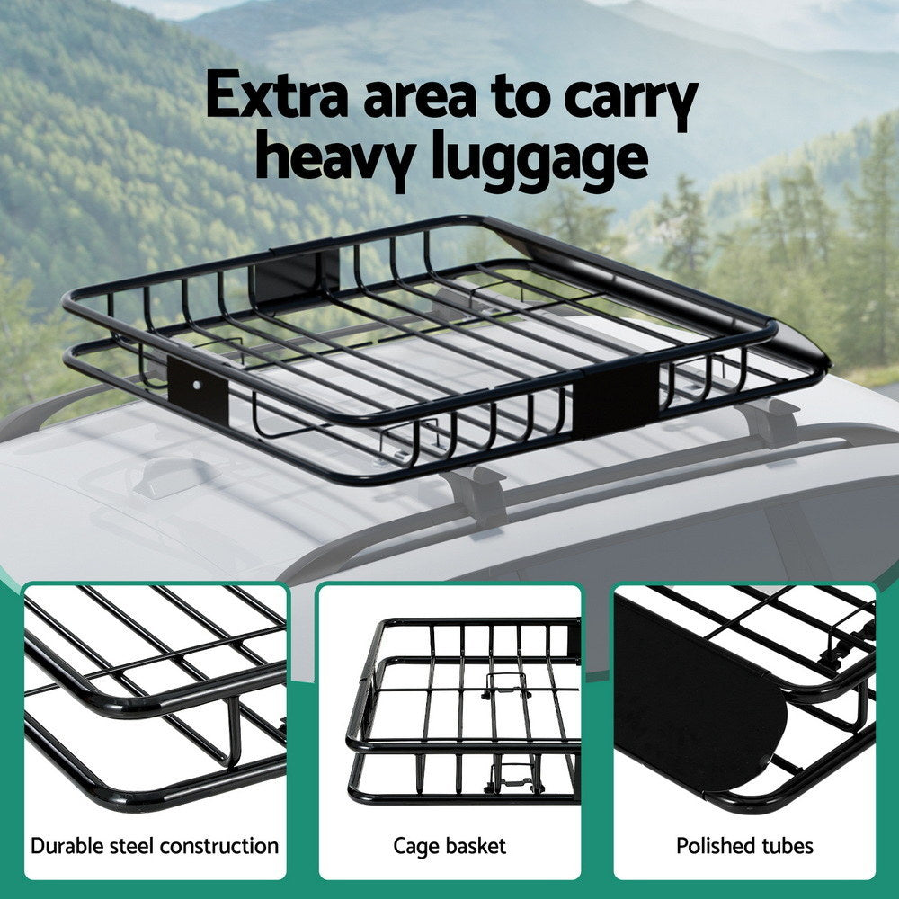 Giantz Universal Car Roof Rack Basket Luggage Vehicle Cargo Carrier 111cm Black 5