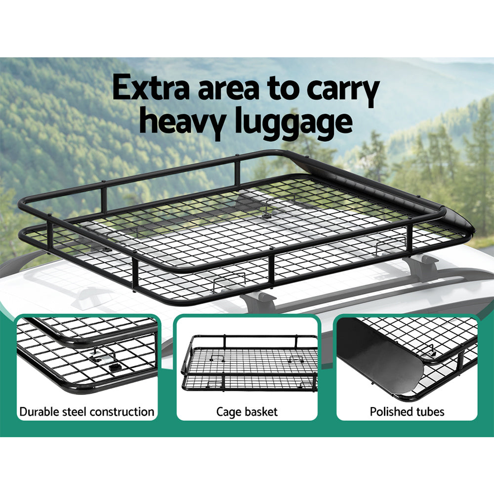 Giantz Universal Car Roof Rack Basket Luggage Vehicle Cargo Carrier 123cm Black 5