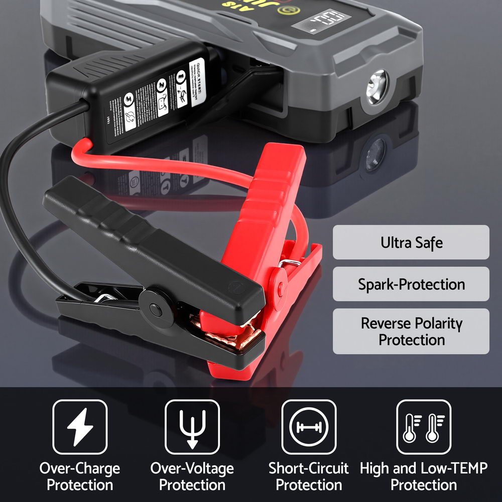 Giantz 2000A Portable Car Jump Starter 12V Lithium Battery Booster Pack Power Bank & Jumper Cables 5