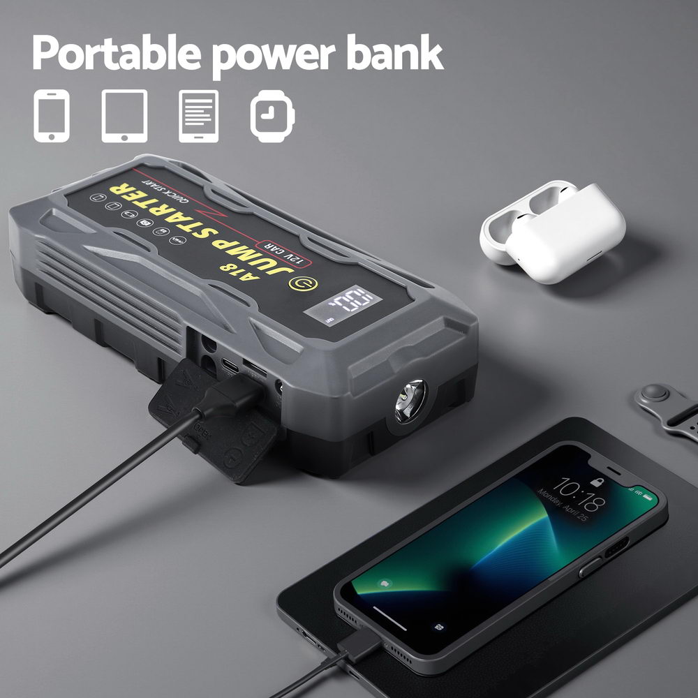 Giantz 2000A Portable Car Jump Starter 12V Lithium Battery Booster Pack Power Bank & Jumper Cables 6