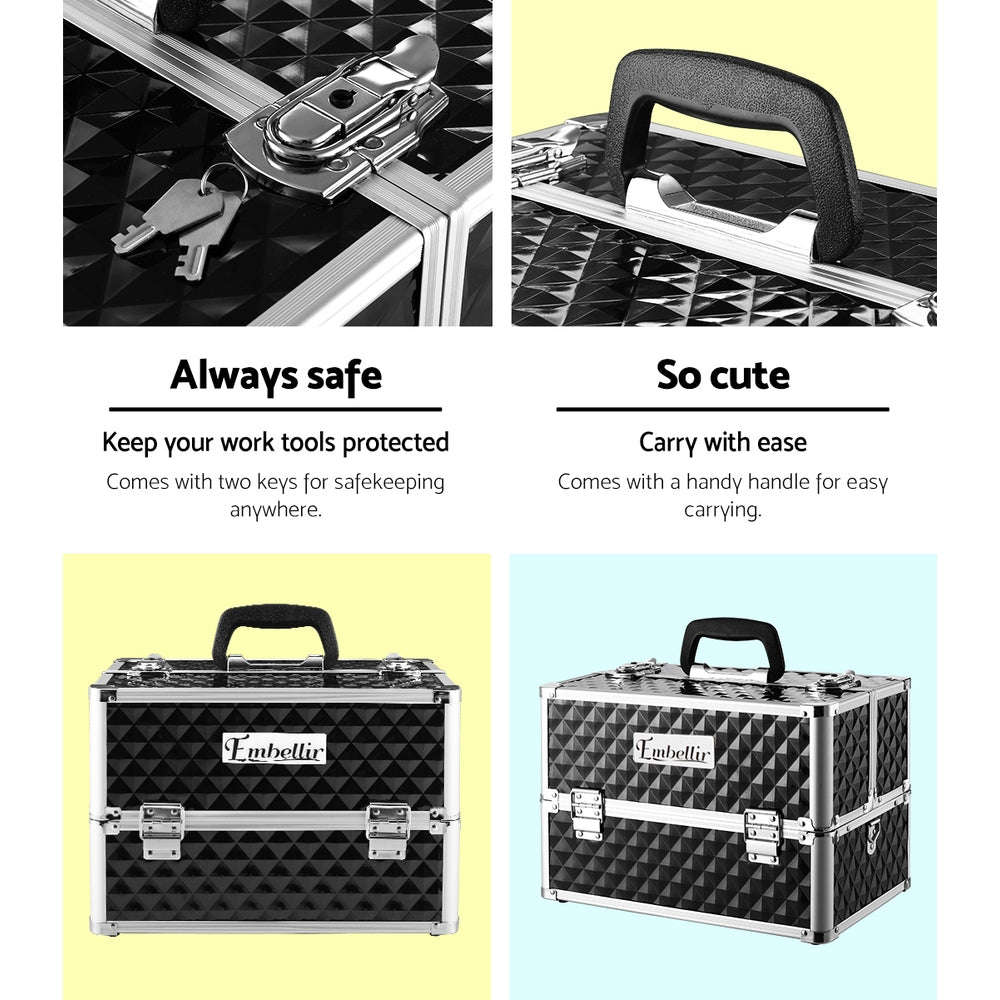 Embellir Portable Cosmetic Beauty Makeup Case - Diamond Black 4