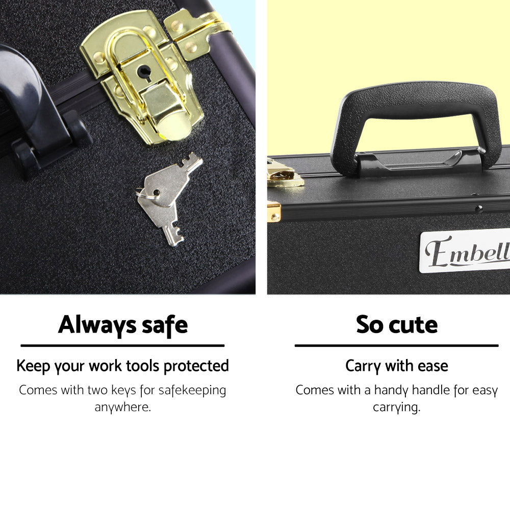 Embellir Portable Cosmetic Beauty Makeup Case - Black & Gold 4