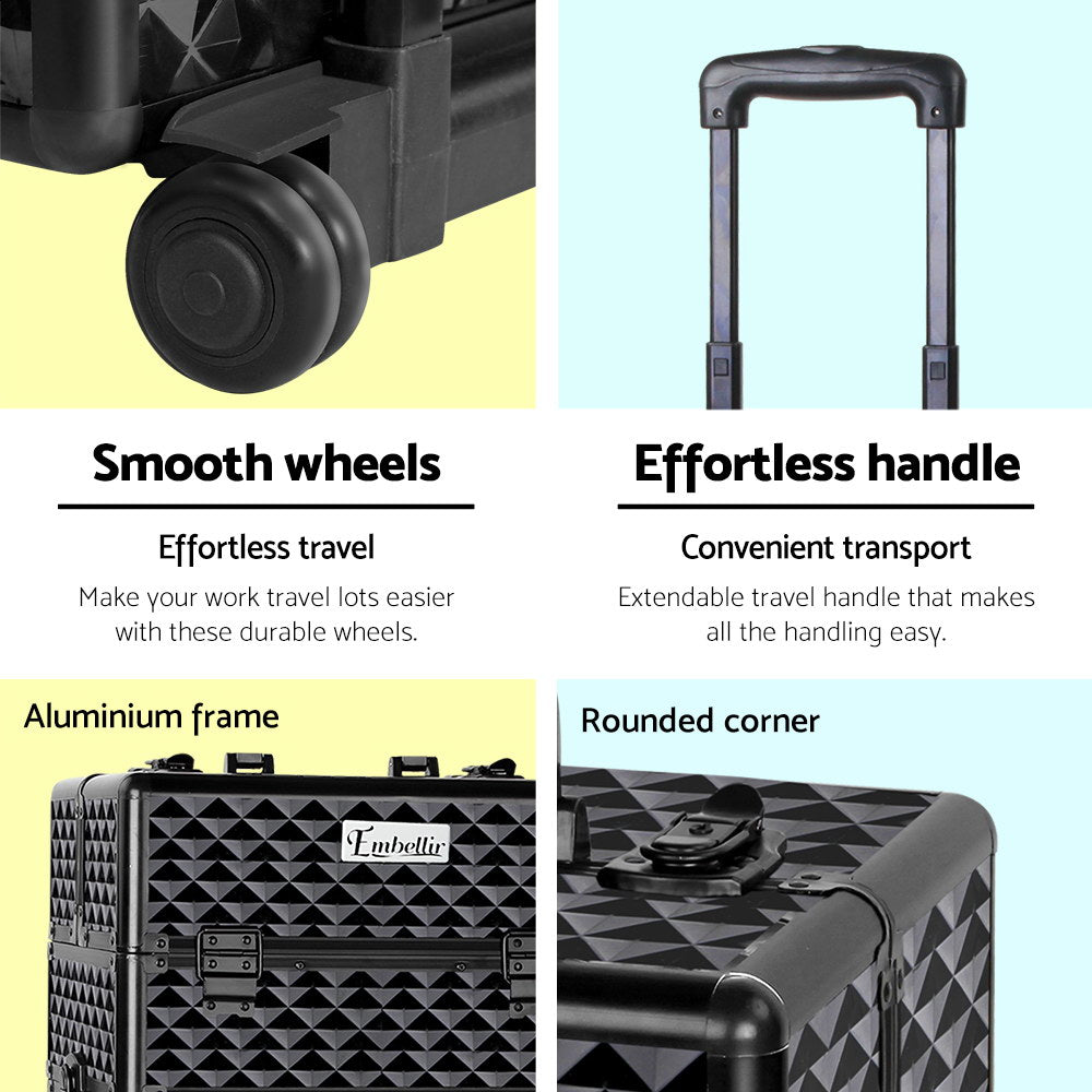 Embellir Makeup Case Beauty Trolley Cosmetic Organiser Box Travel Wheels Diamond 6