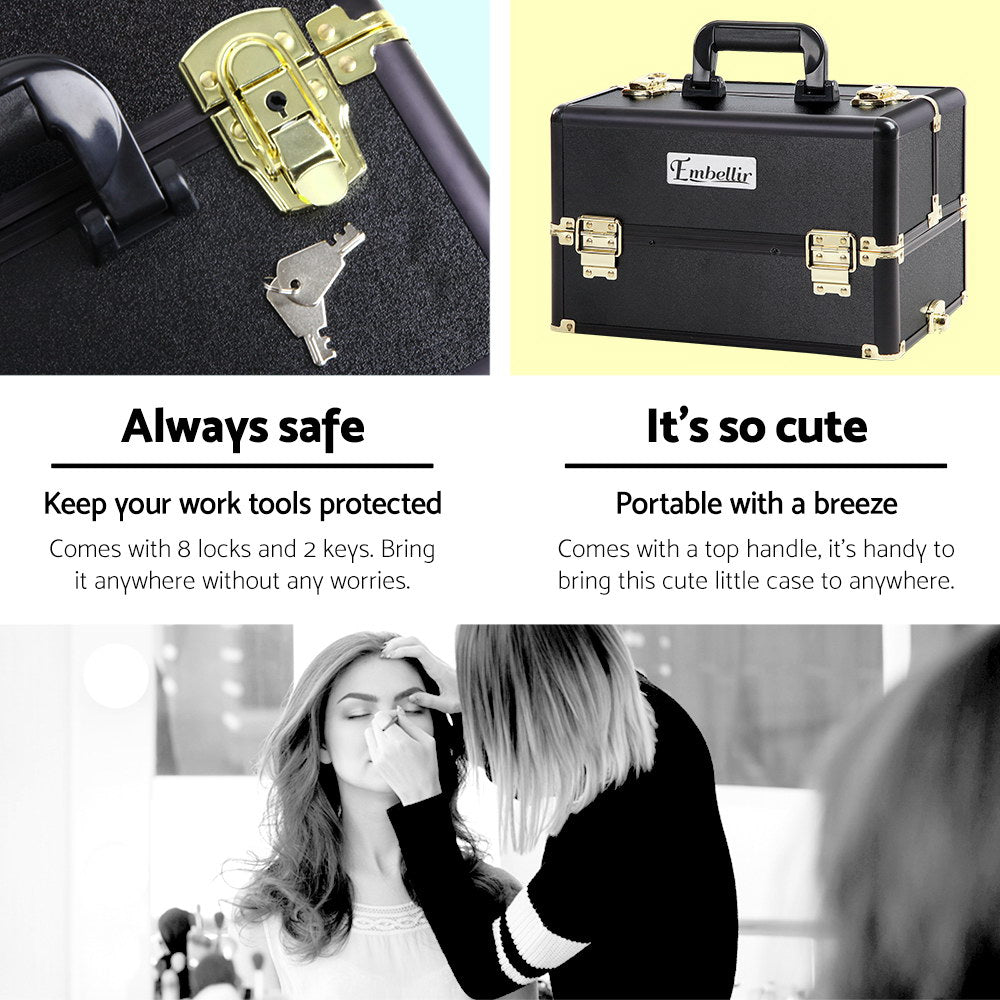 Embellir Makeup Case Beauty Trolley Cosmetic Organiser Box Travel Wheels Gold 4