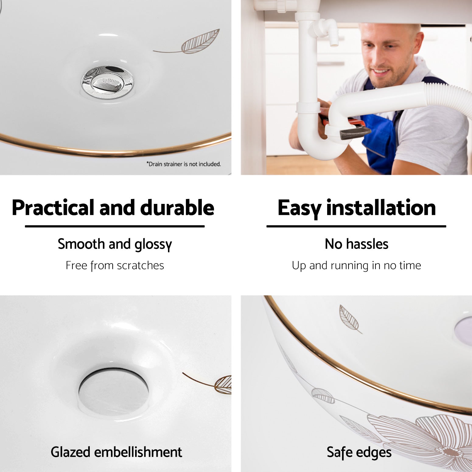 Cefito Bathroom Basin Ceramic Vanity Sink Hand Wash Bowl with Pattern 41x41cm 6