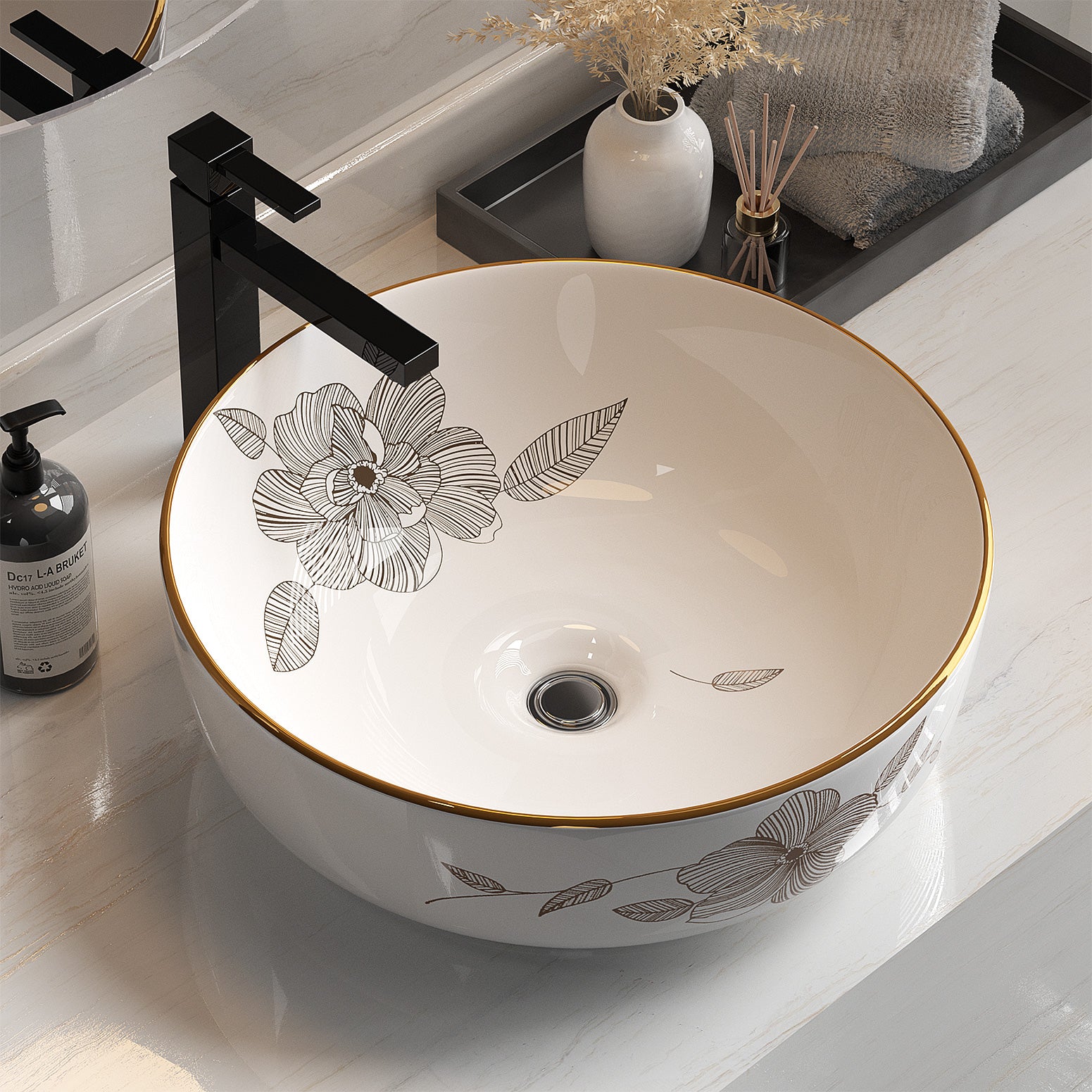Cefito Bathroom Basin Ceramic Vanity Sink Hand Wash Bowl with Pattern 41x41cm 7