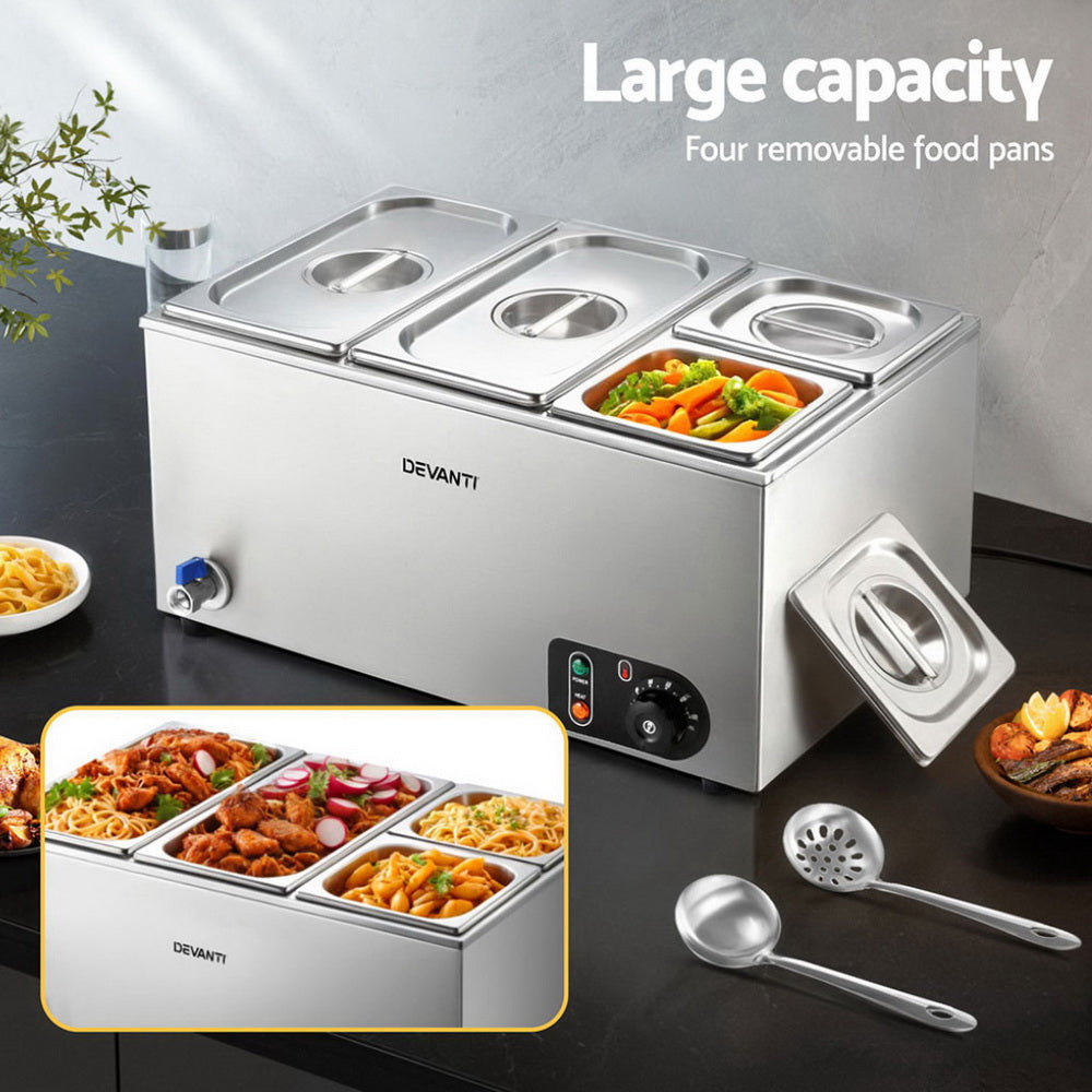 Devanti Commercial Food Warmer Bain Marie 4 Electric Buffet Pans 5
