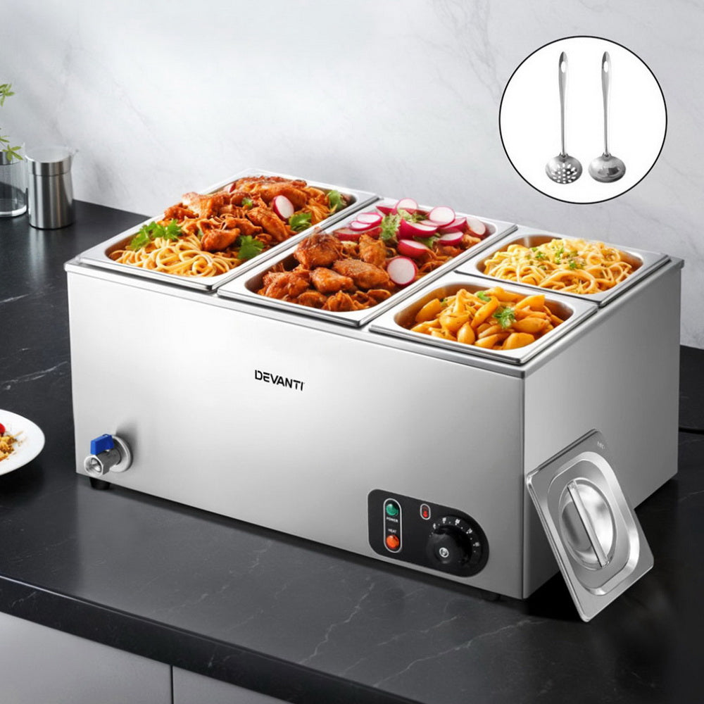 Devanti Commercial Food Warmer Bain Marie 4 Electric Buffet Pans 6