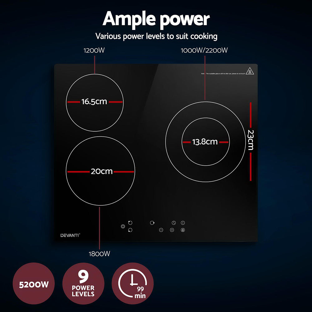 Devanti Electric Ceramic Cooktop 60cm Kitchen Cooker 4 Burner Hob Touch Control 5200W 4