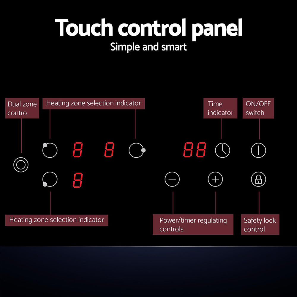 Devanti Electric Ceramic Cooktop 60cm Kitchen Cooker 4 Burner Hob Touch Control 5200W 5
