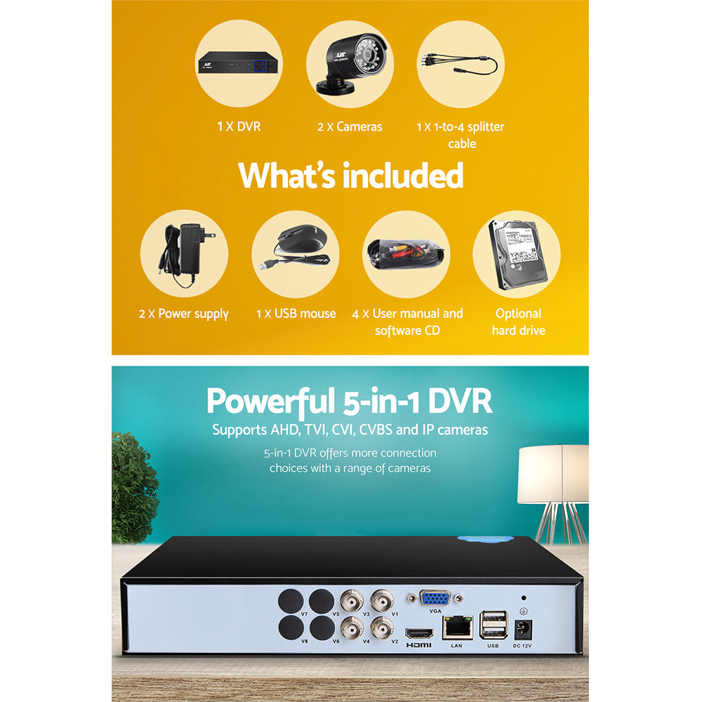 UL-tech CCTV Security System 4CH DVR 2 Cameras 2TB Hard Drive 4