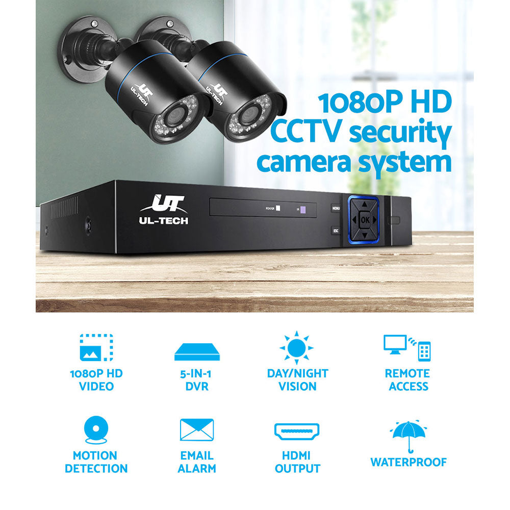 UL-tech CCTV Security System 4CH DVR 2 Cameras 1TB Hard Drive 4