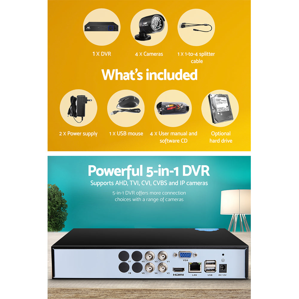 UL-tech CCTV Security System 4CH DVR 4 Cameras 2TB Hard Drive 4