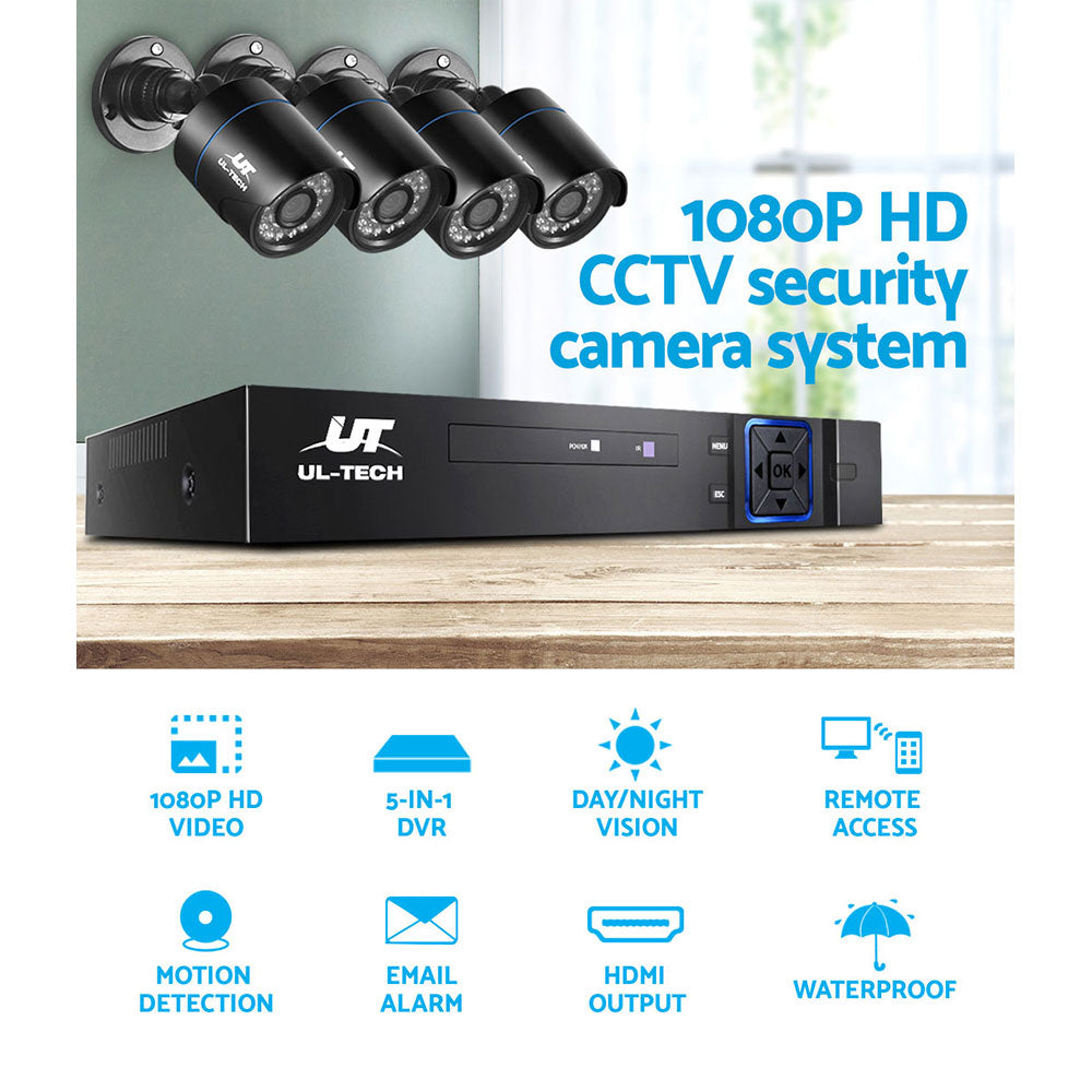 UL-tech CCTV Security System 4CH DVR 4 Cameras 1TB Hard Drive 4