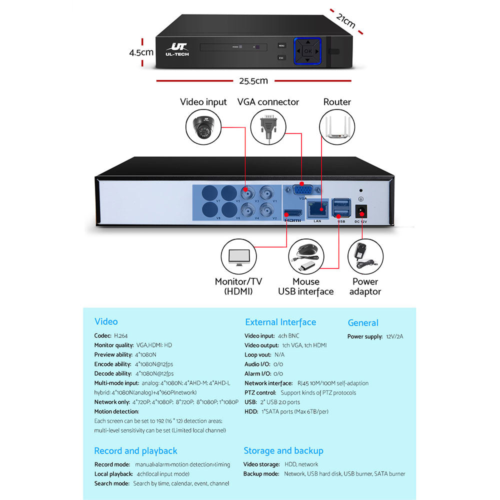 UL-tech CCTV Security System 4CH DVR 4 Cameras 1080p 5