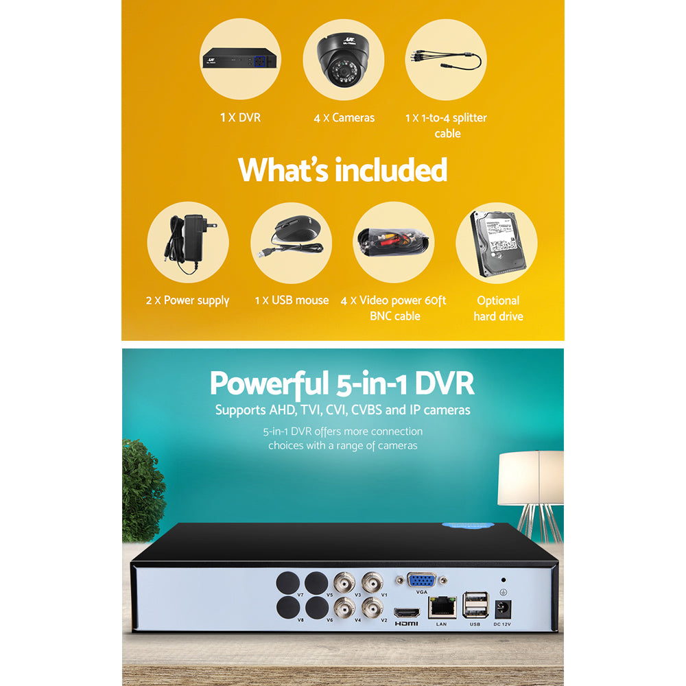 UL-tech CCTV Security System 4CH DVR 4 Cameras 2TB Hard Drive 4