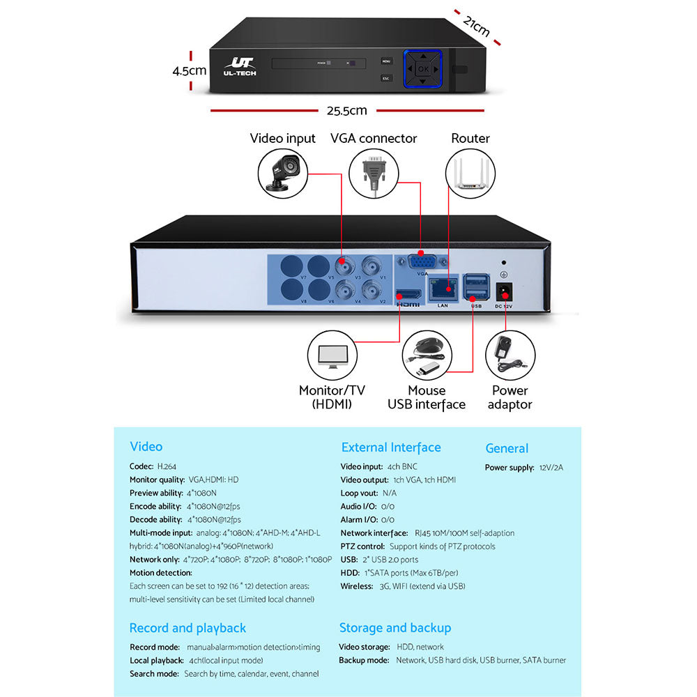 UL-tech CCTV Security System 4CH DVR 4 Cameras 1080p 5