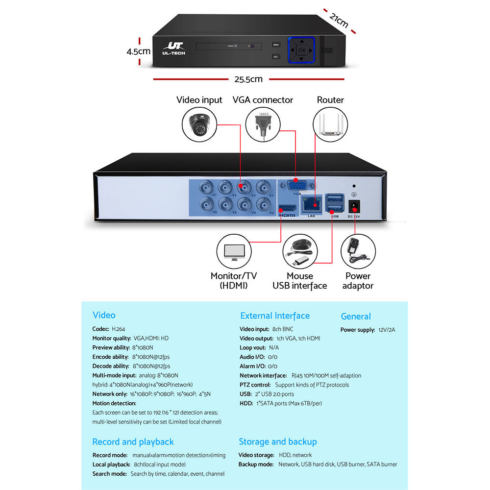 UL-tech CCTV Security System 8CH DVR 4 Cameras 1080p 5