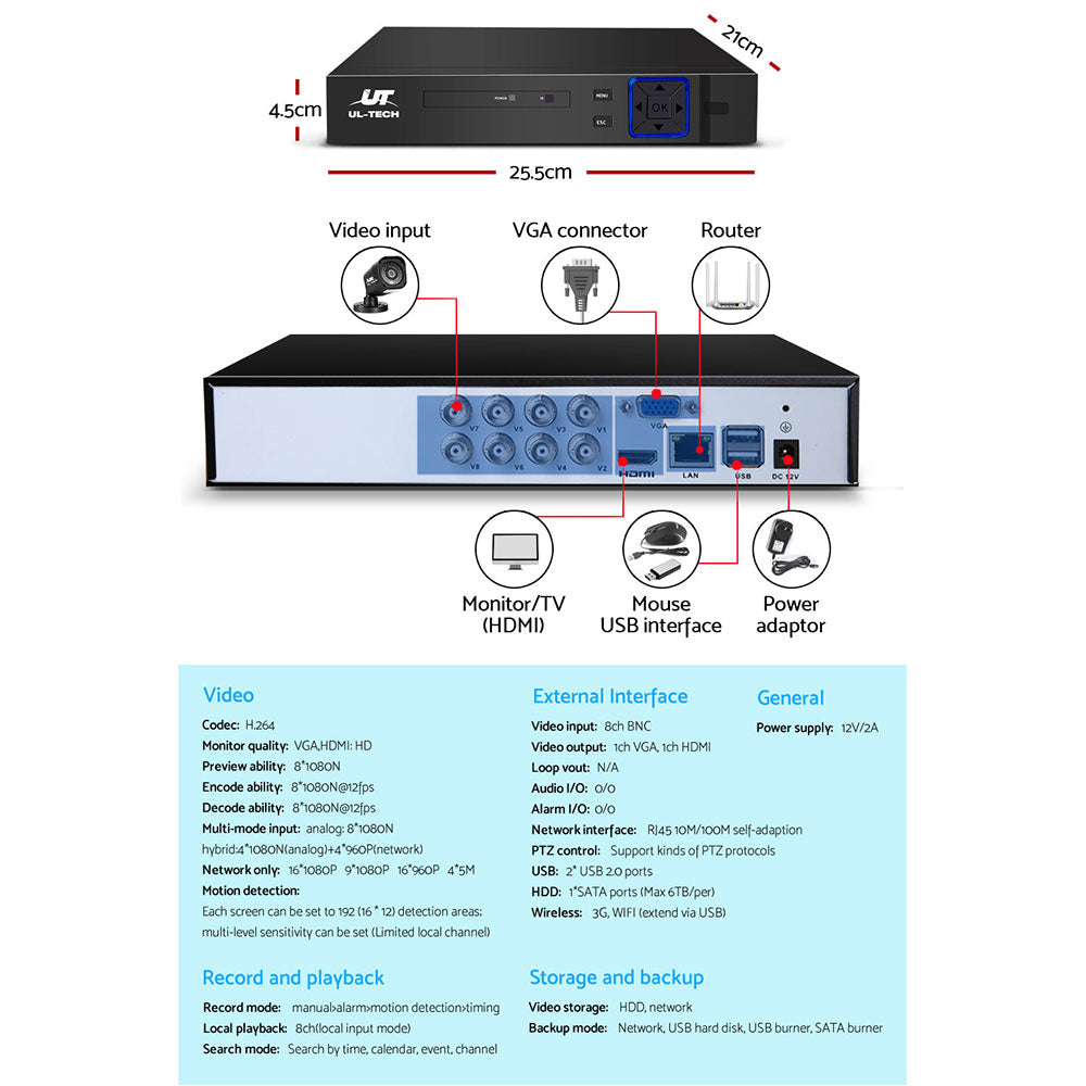 UL-tech CCTV Security System 8CH DVR 4 Cameras 1080p 5