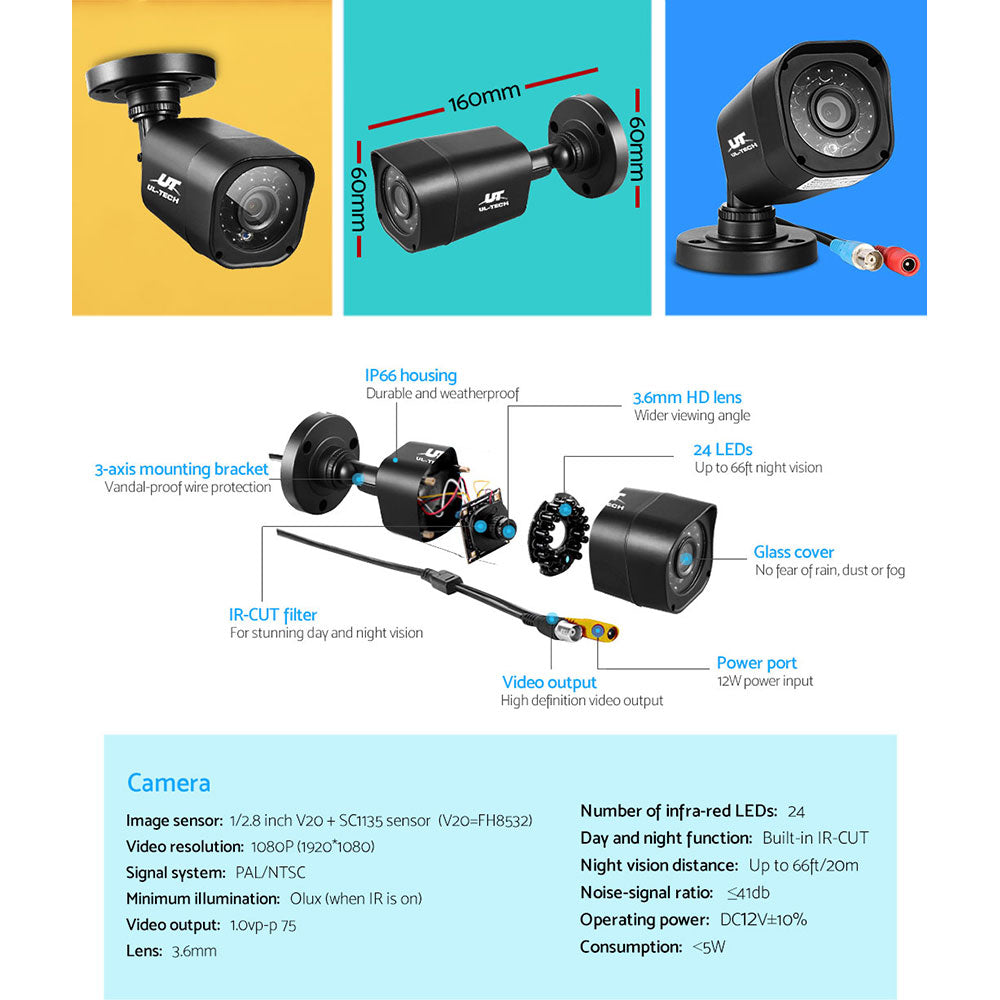 UL-tech CCTV Security System 8CH DVR 4 Cameras 1TB Hard Drive 6