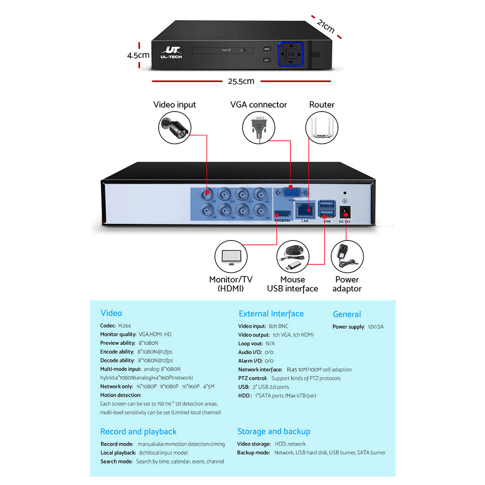 UL-tech CCTV Security System 8CH DVR 8 Cameras 1080p 5