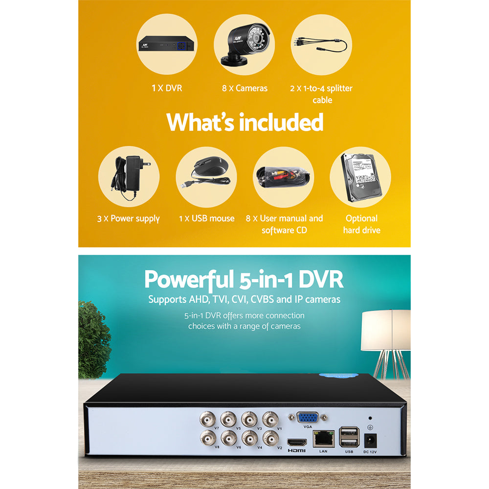 UL-tech CCTV Security System 8CH DVR 8 Cameras 2TB Hard Drive 4