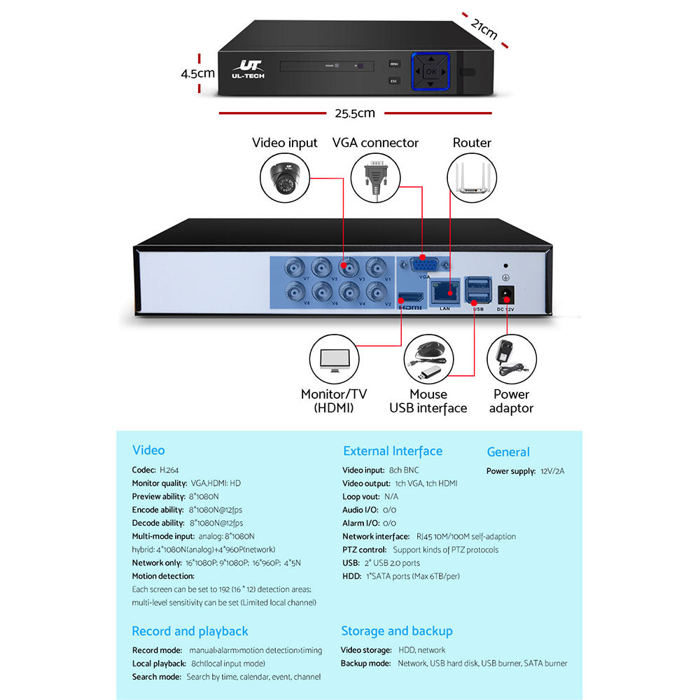 UL-tech CCTV Security System 8CH DVR 8 Cameras 1080p 5