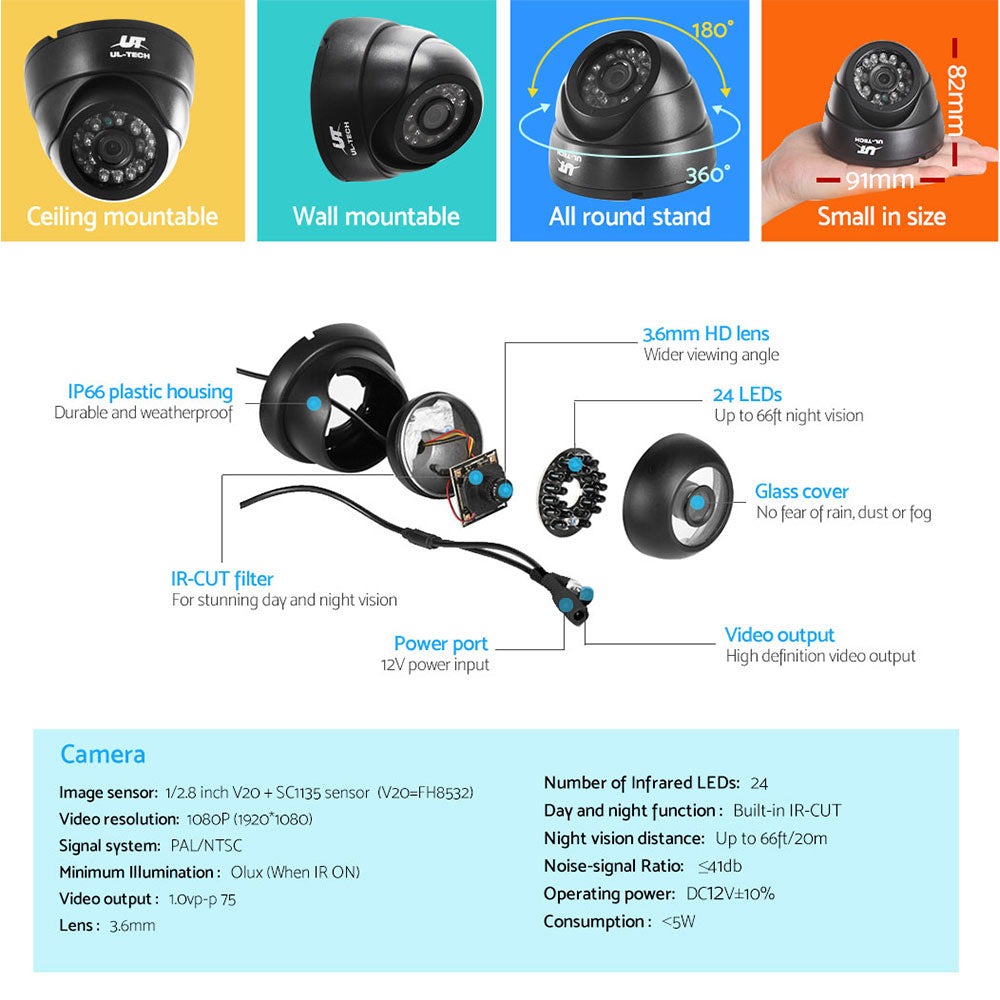 UL-tech CCTV Security System 8CH DVR 8 Cameras 1080p 6