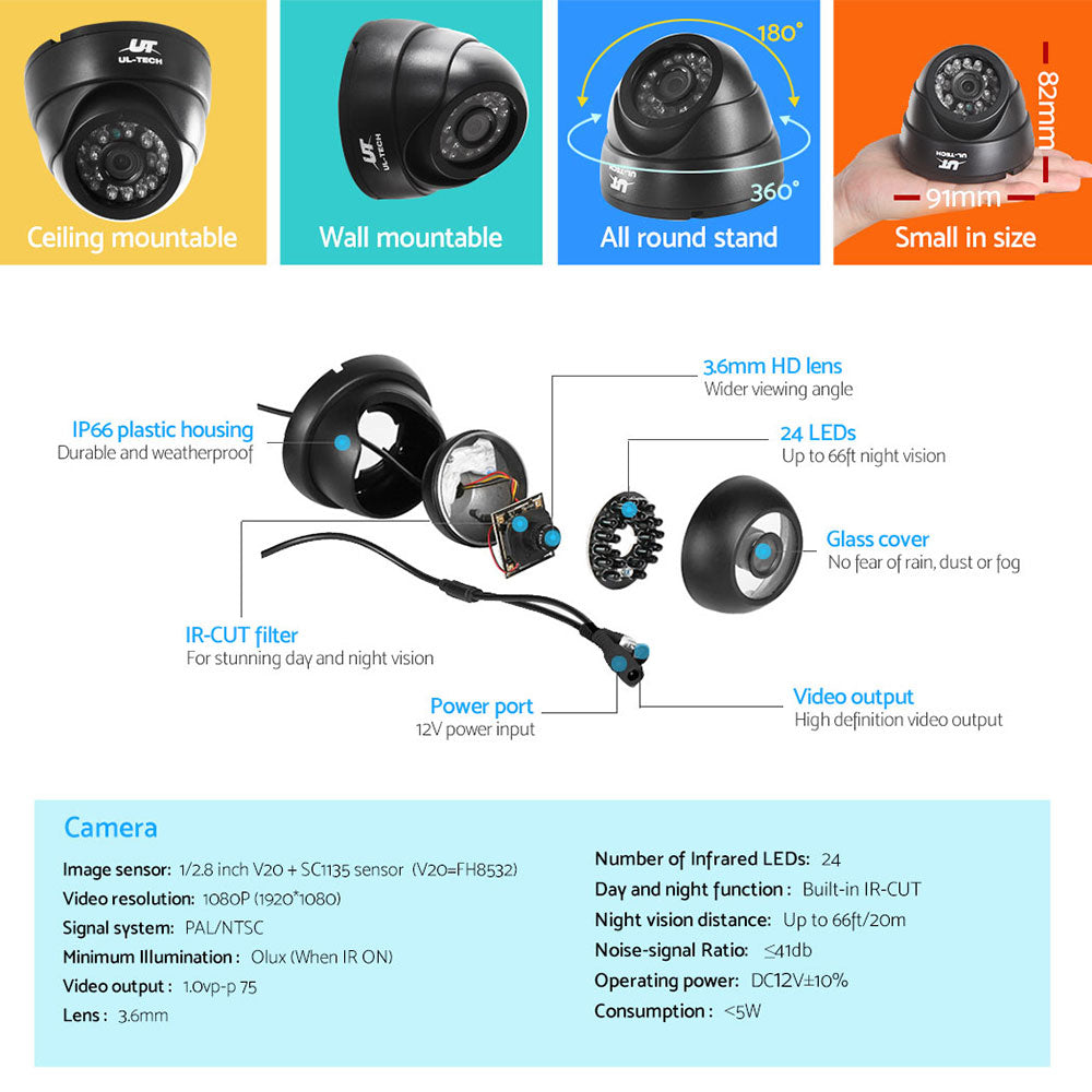 UL-tech CCTV Security System 8CH DVR 8 Cameras 1TB Hard Drive 6