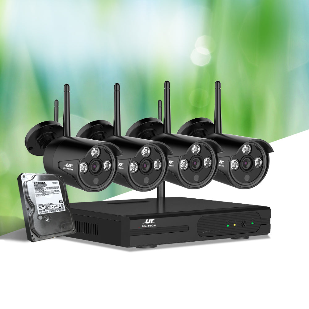 UL-tech Wireless CCTV Security System 8CH NVR 3MP 4 Bullet Cameras 2TB 8