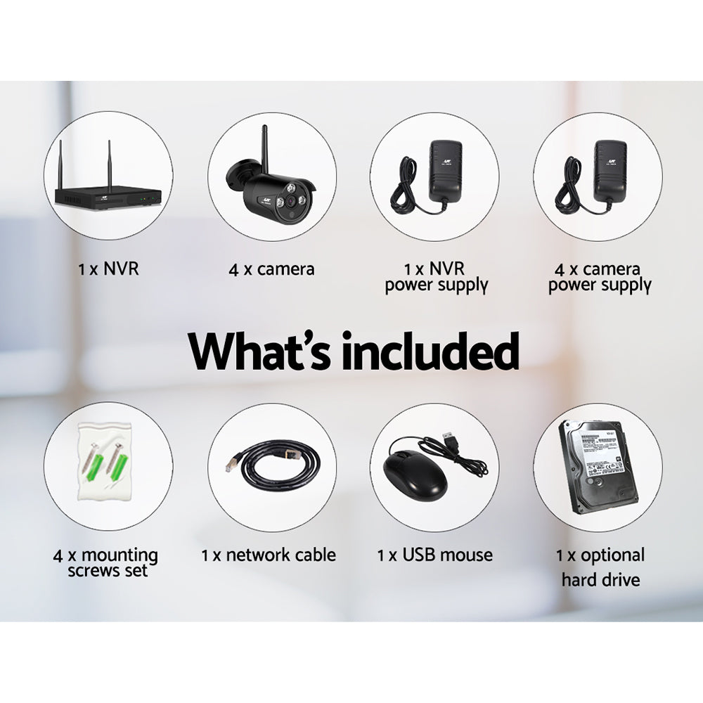 UL-tech Wireless CCTV Security System 8CH NVR 3MP 4 Bullet Cameras 1TB 3