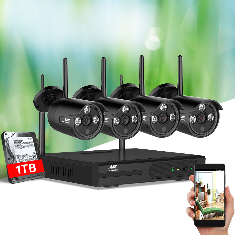 UL-tech Wireless CCTV Security System 8CH NVR 3MP 4 Bullet Cameras 1TB 8