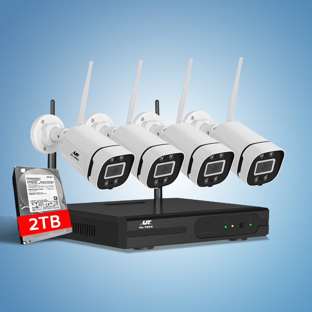 UL-tech Wireless CCTV Security System 8CH NVR 3MP 4 Square Cameras 2TB 7
