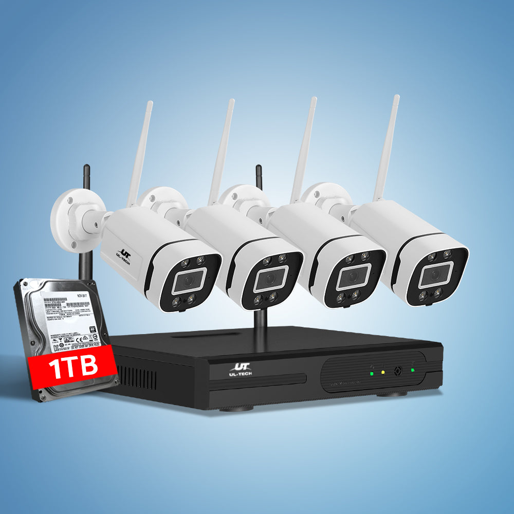UL-tech Wireless CCTV Security System 8CH NVR 3MP 4 Square Cameras 1TB 6